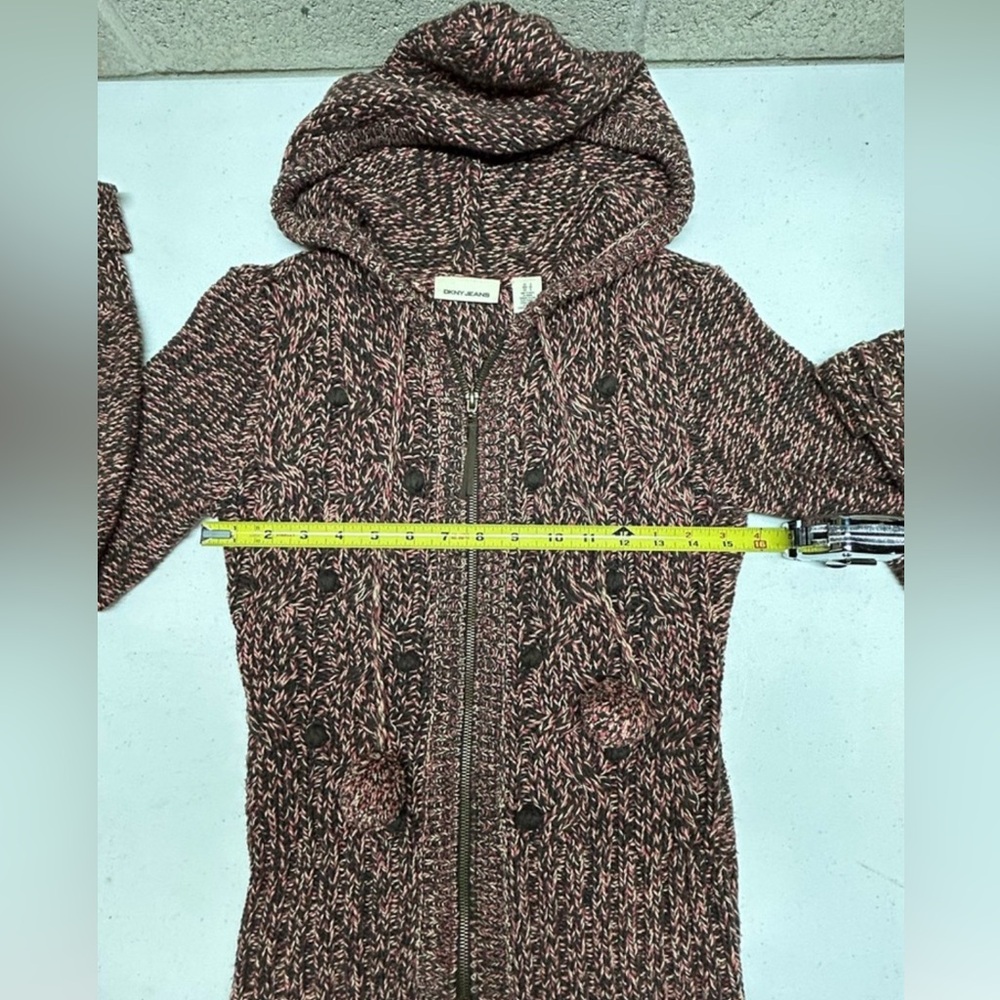DKNY JEANS Knit Sweater/Hoodie Pink Brown Pom Poms Y2K Vintage Size S - Picture 7 of 8